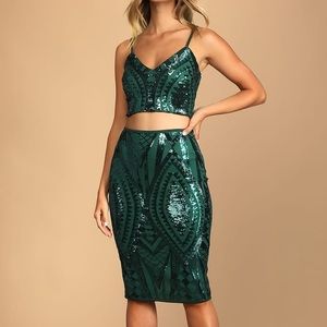 Sexy two piece emerald green sequin dress lulus XS NEW WITH TAGS